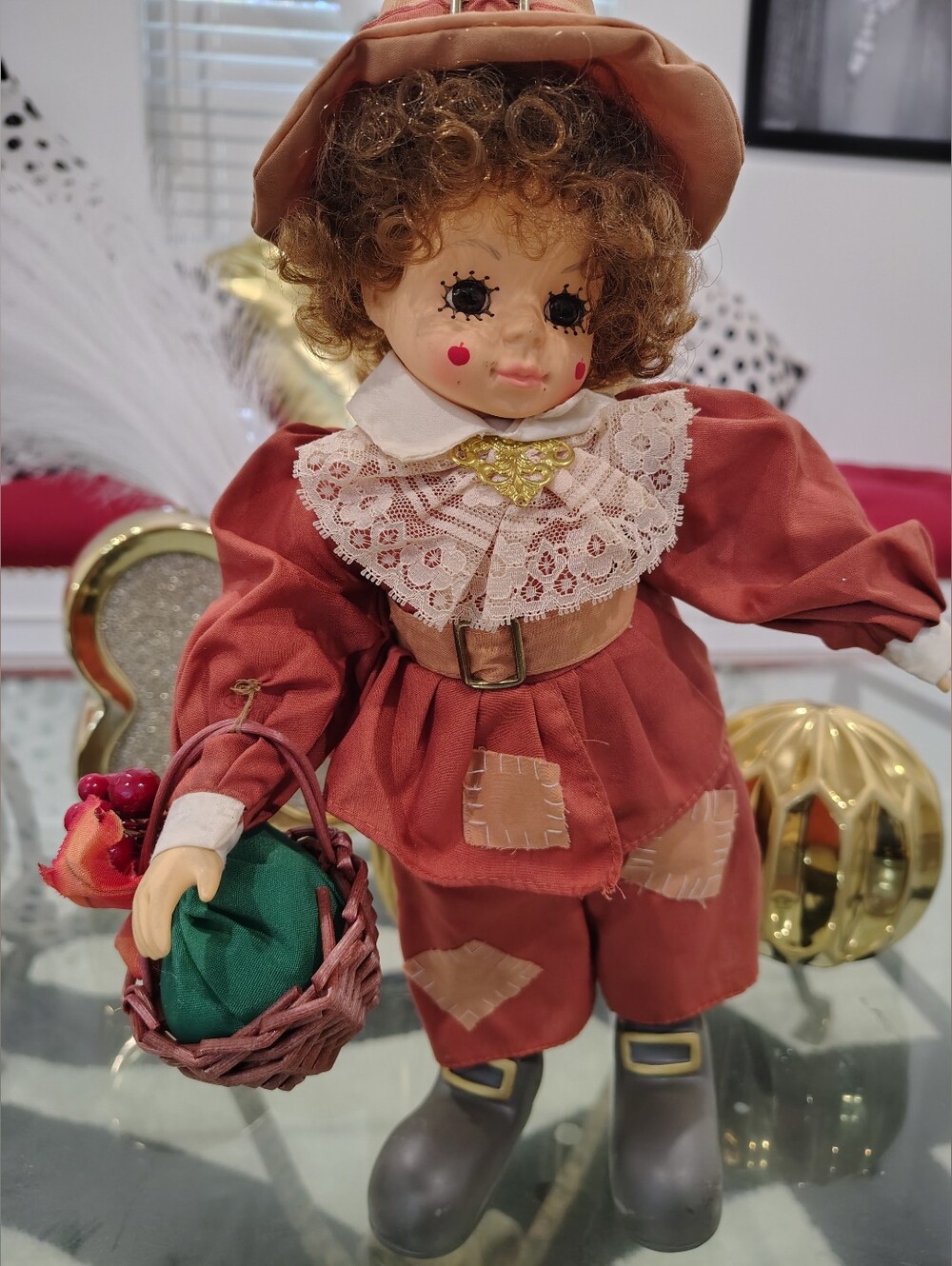 Rust Red Clown Doll with Lace Collar - Kids Toys